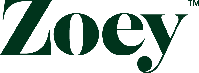 Zoey women's health brand logo in dark green on white background